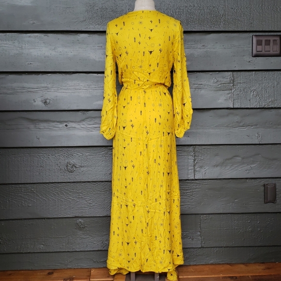 REMINISCENCE PARIS Mademoiselle Ema Yellow Southwest Print Maxi Dress FREE SIZE - Picture 3 of 8